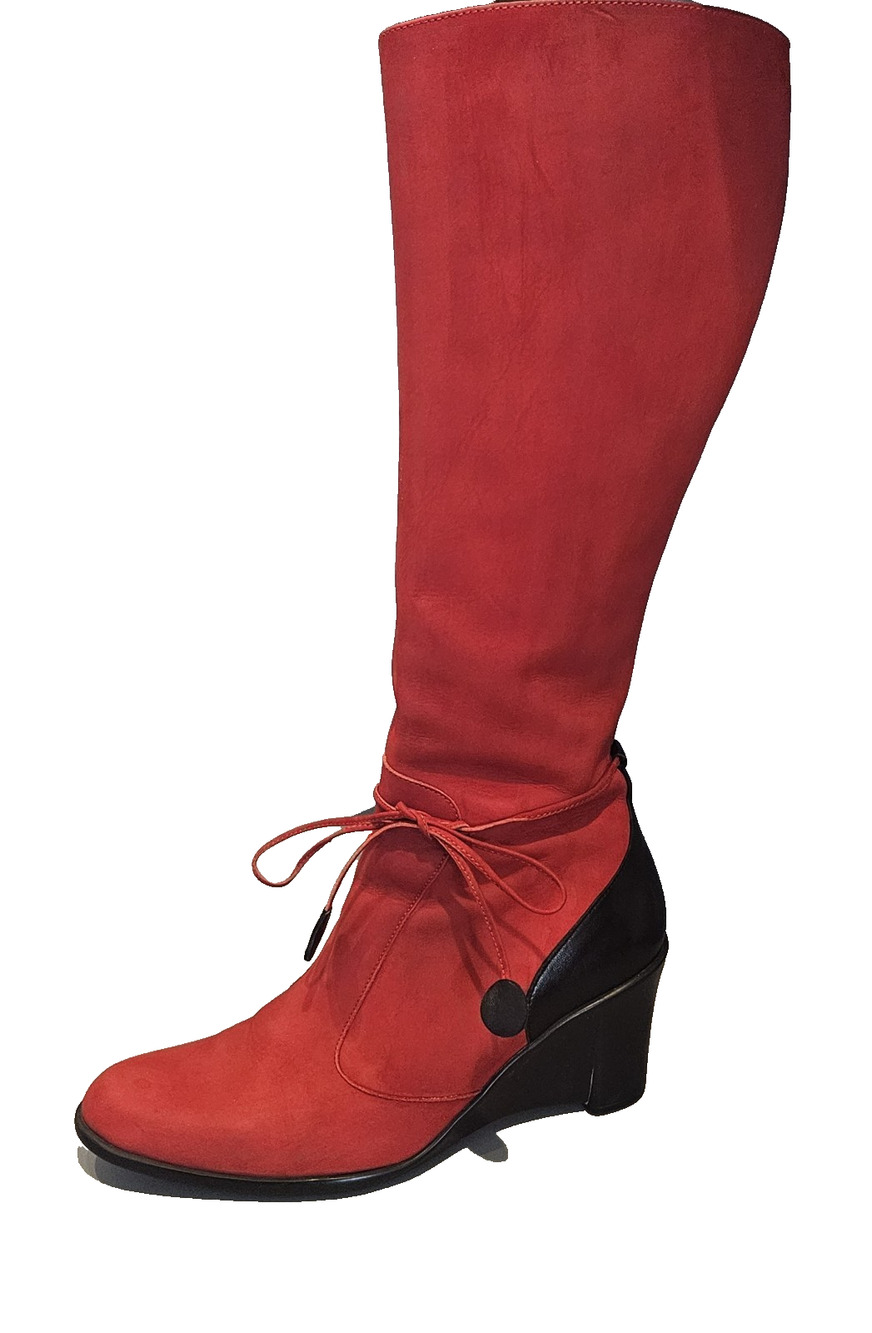 ARCHE Marque Et Modele Deposes Knee High Red Suede , Zip, France, Womens US 9